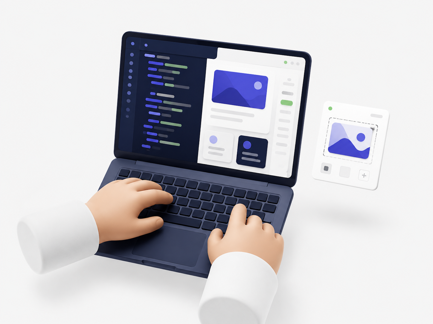 Portátil con código y una interfaz de producto digital en construcción